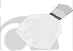 En hand i en plastpåse, illustration.